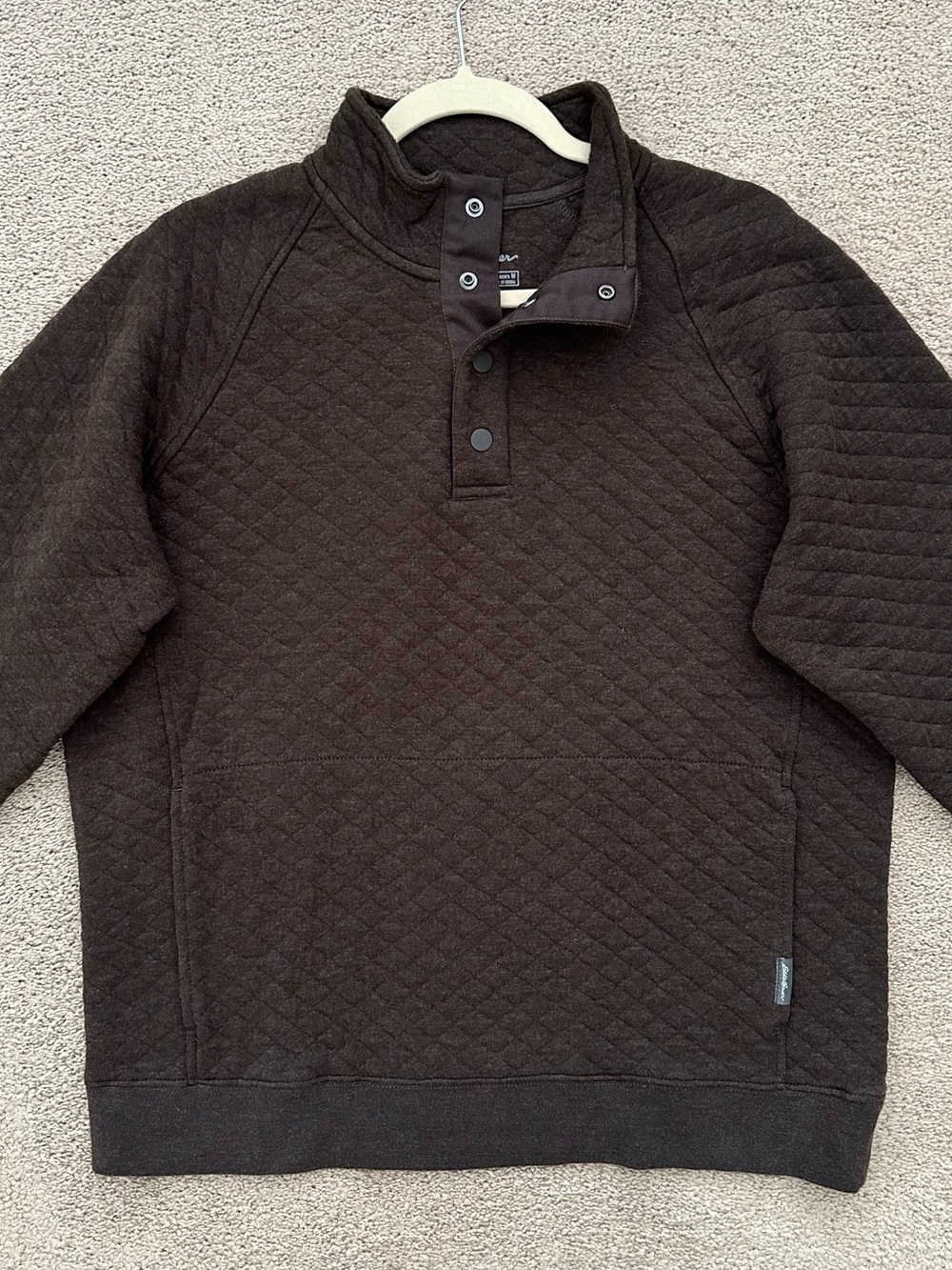 Chocolate Brown Fall Quilted Quarter Snap Pullover Sweatshirt Layering Jacket